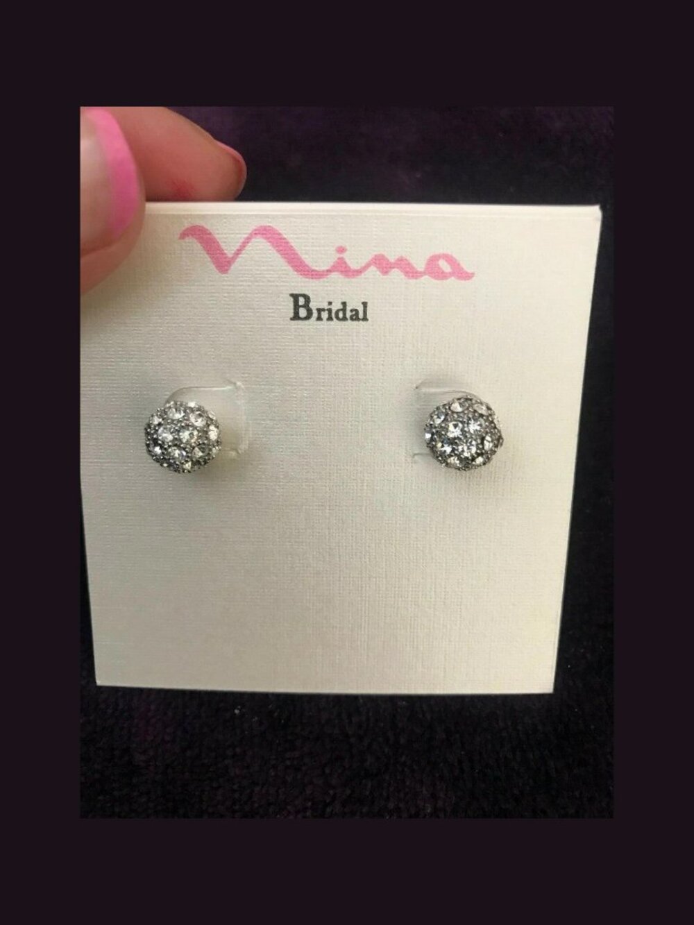 Nina Bridal KENDAHL Crystal Pave Stud Round Cubic Zirconia Earrings Disco Ball